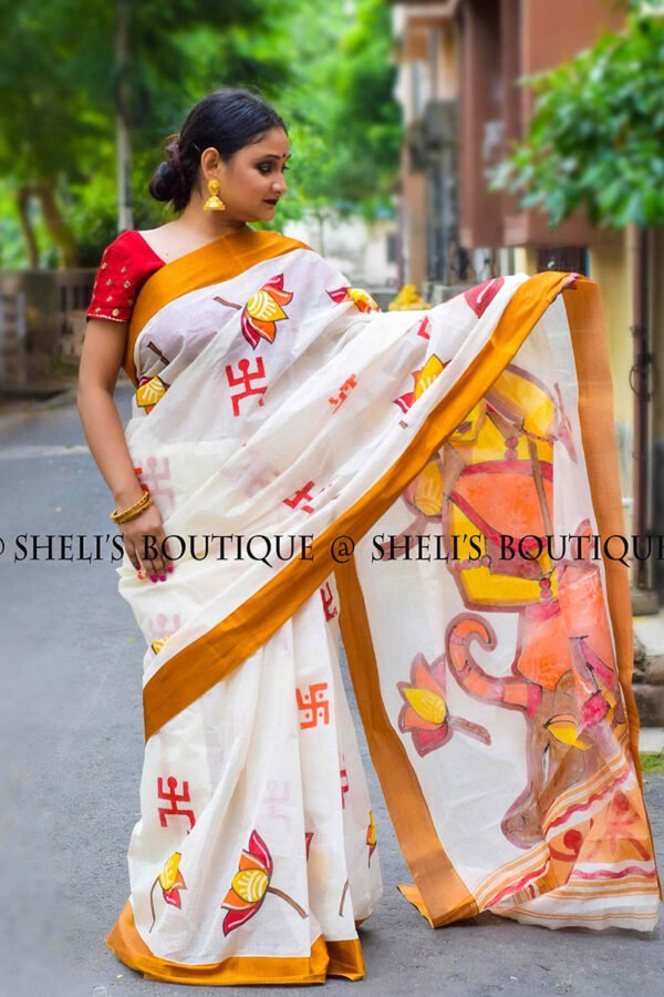 Maa Durga painted Saree - Image 2