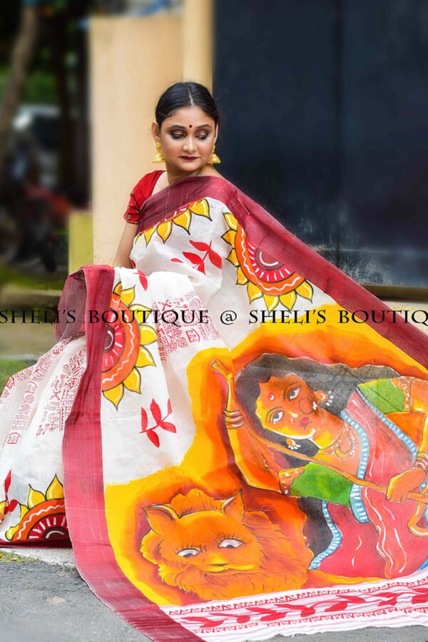 Maa Durga Painted Saree - Image 2