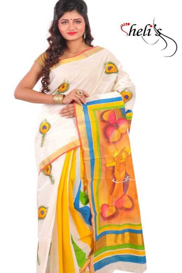 Hand painted kerala cotton saree - Image 2