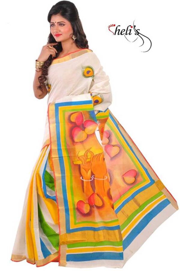 Hand painted kerala cotton saree