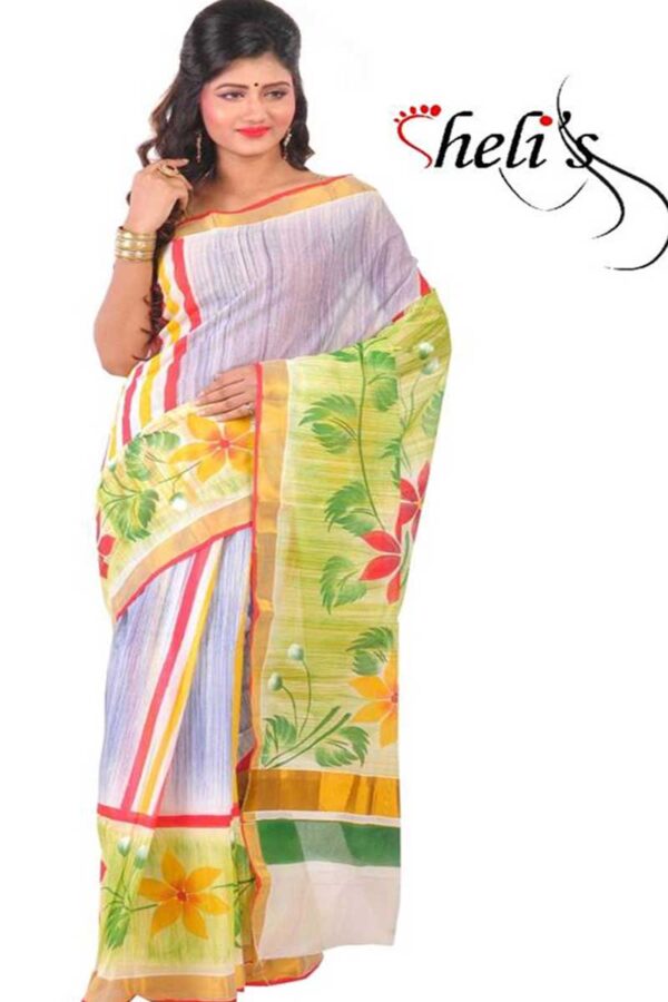 Hand painted kerala cotton saree