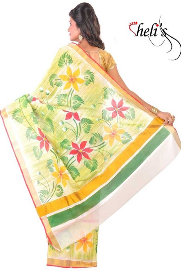 Hand painted kerala cotton saree - Image 3