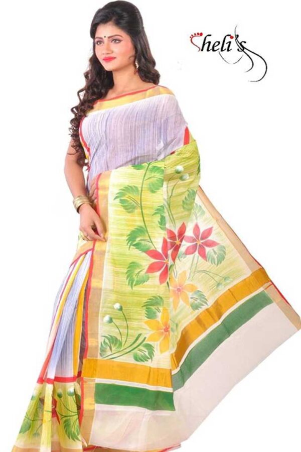 Hand painted kerala cotton saree - Image 2