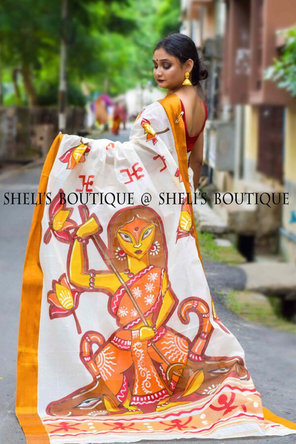 Maa Durga painted Saree - Image 3