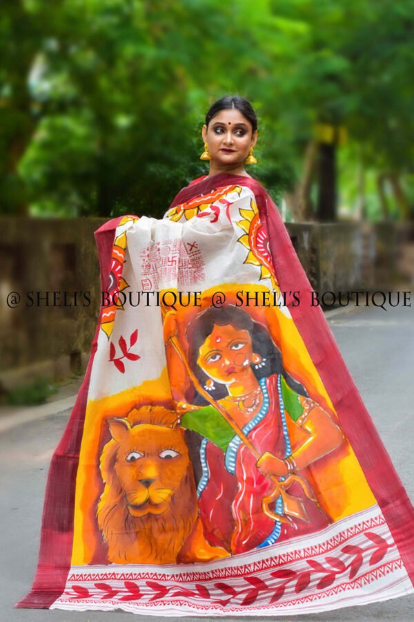 Maa Durga Painted Saree