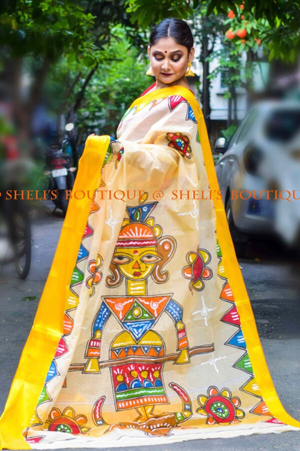 Maa Durga painted Saree - Image 3