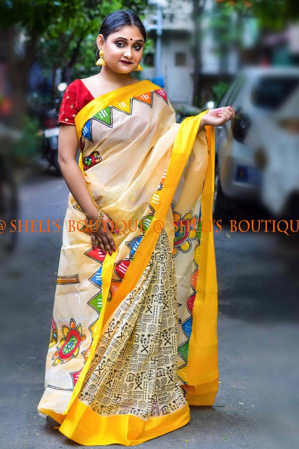 Maa Durga painted Saree - Image 2