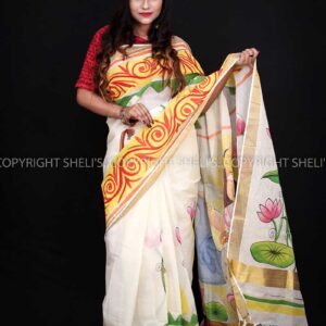 Kasavu cotton painted