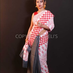 Block printed mulmul saree