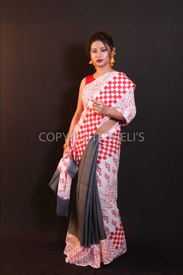 Block printed mulmul saree - Image 2