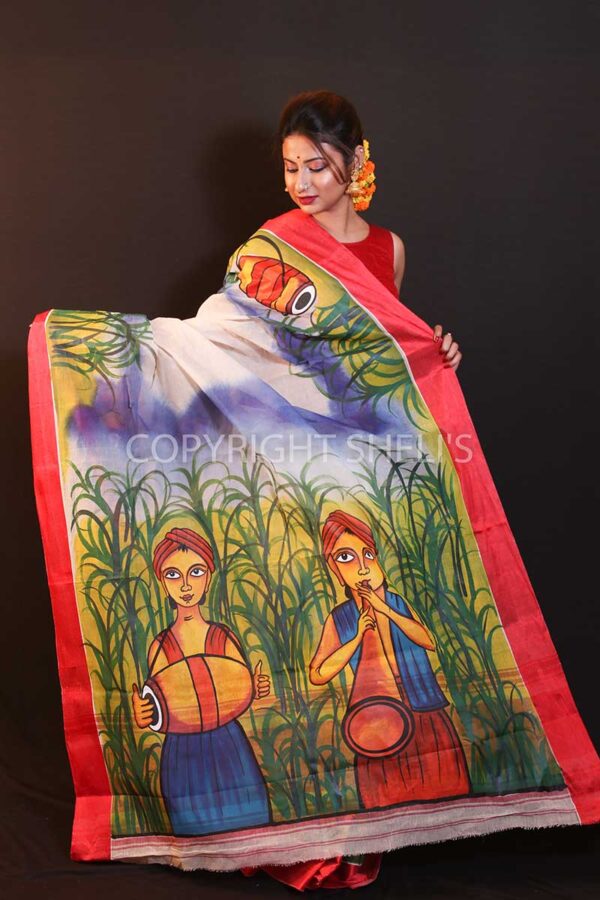 Hand painted tant saree