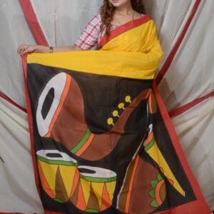 Shelis Hand Paint Bengal Tat Saree: Authentic Bengali design saree made from pure cotton, perfect for summer. Get yours today and embrace the beauty of Indian ethnic wear.
