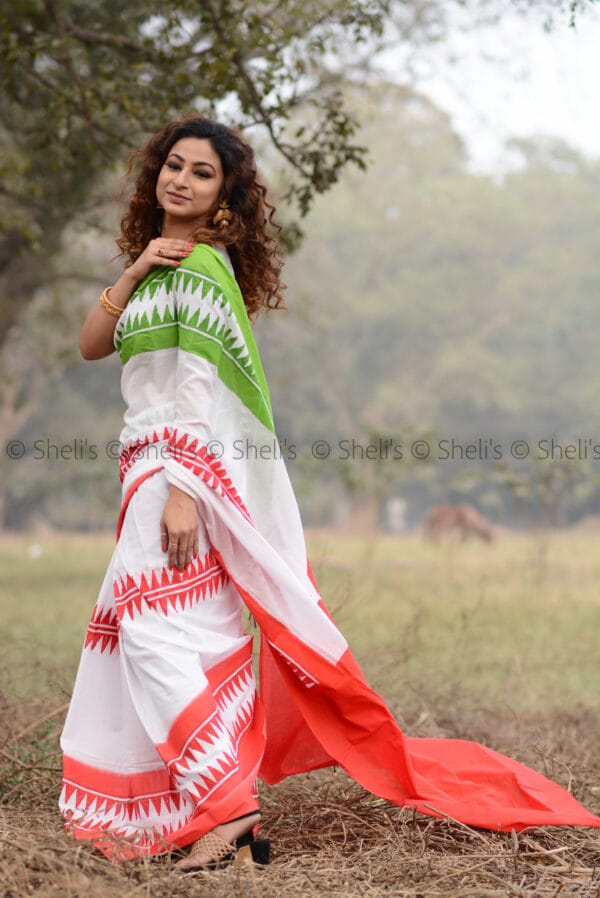 Hand Block Printed Mulmul Cotton Saree - Image 3