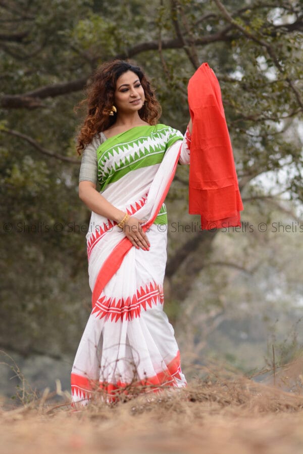 Hand Block Printed Mulmul Cotton Saree - Image 2