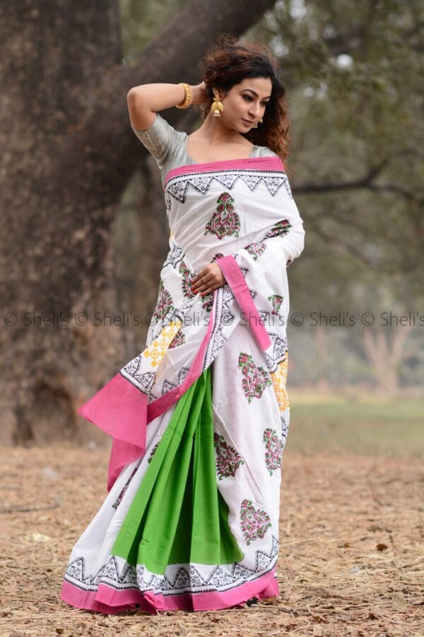 Hand Block Printed Mulmul Cotton Saree