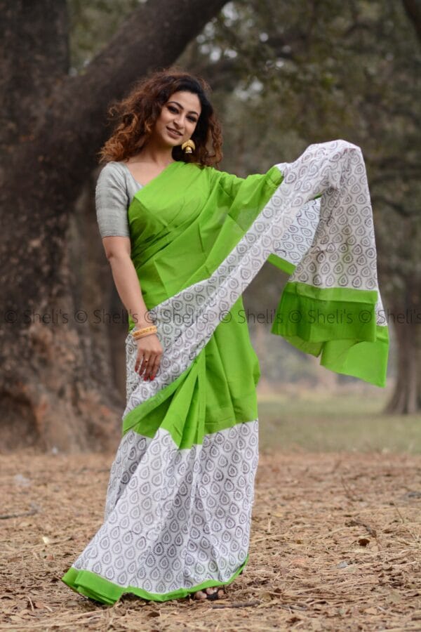 Hand Block Print cotton mulmul saree - Image 2