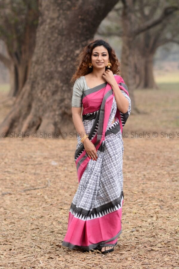 Shelis Hand Block Print Cotton Mulmul saree - Image 2