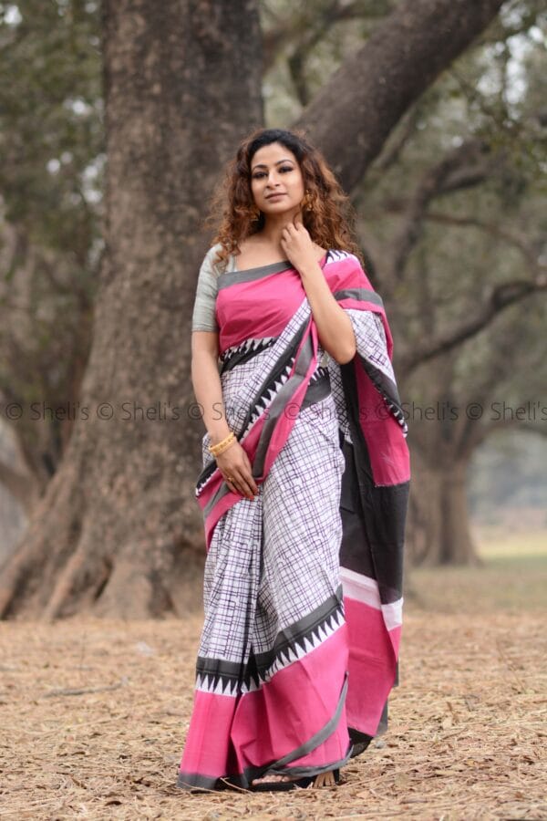 Shelis Hand Block Print Cotton Mulmul saree