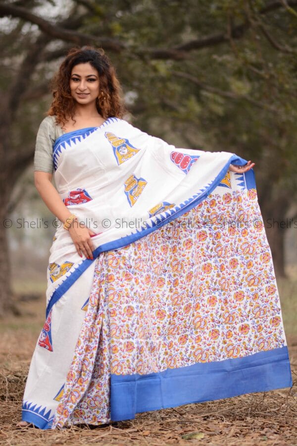 Hand Block Print Cotton Mulmul saree