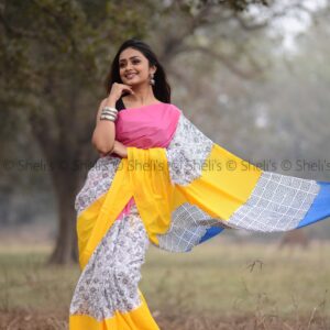 Shelis Hand Block Printed Cotton Saree in Vibrant Colors