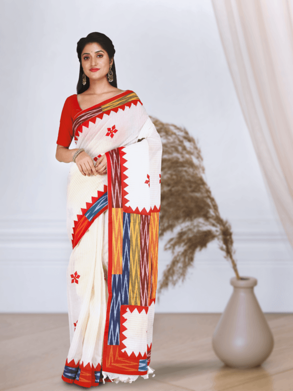 Ikkat design applique saree