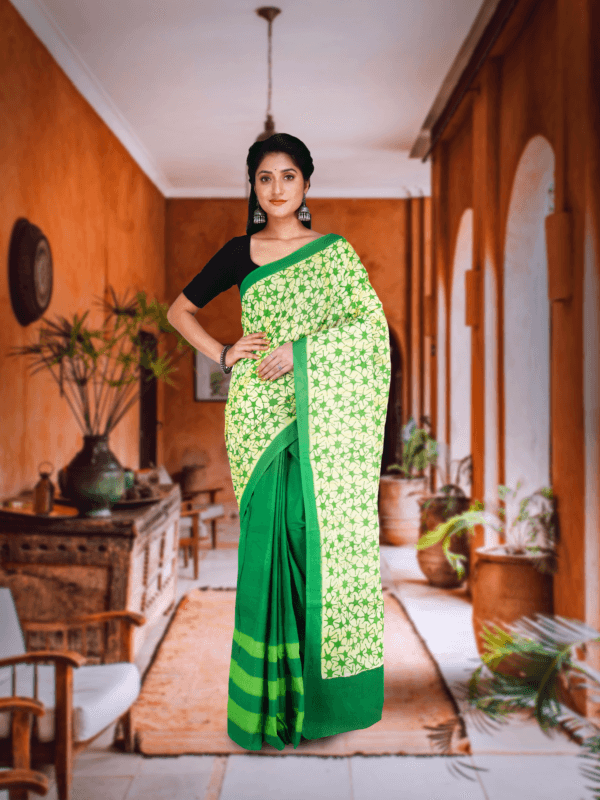 Hand block printed saree