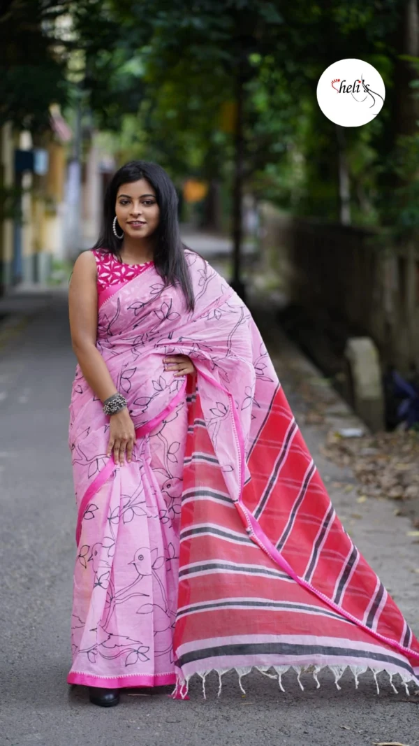 Hand painted dhonekhali saree - Image 3
