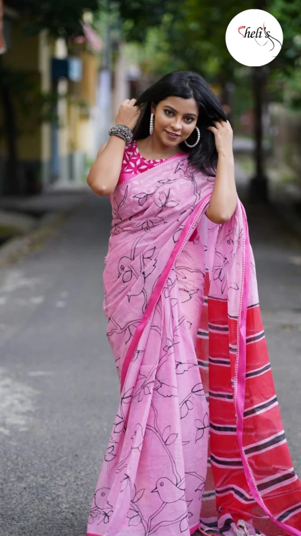 Hand painted dhonekhali saree