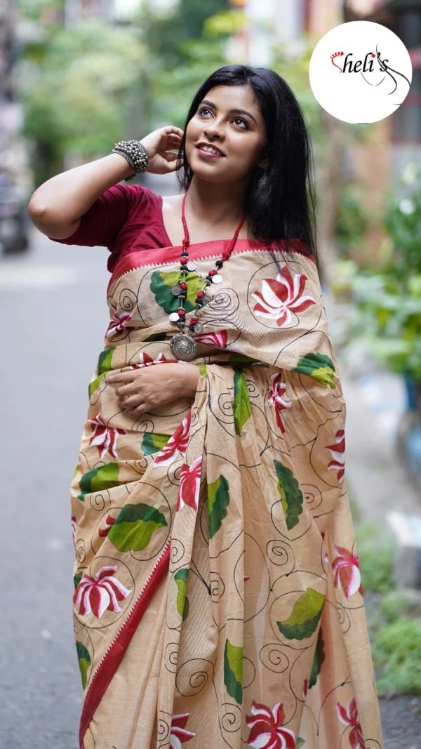 Hand painted dhonekhali saree - Image 3