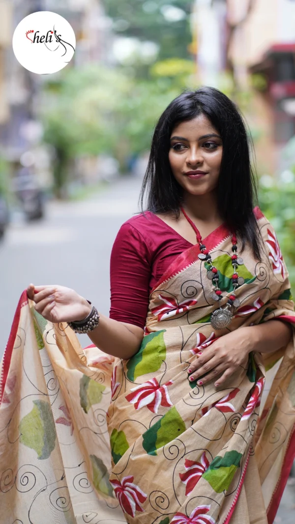 Hand painted dhonekhali saree - Image 2