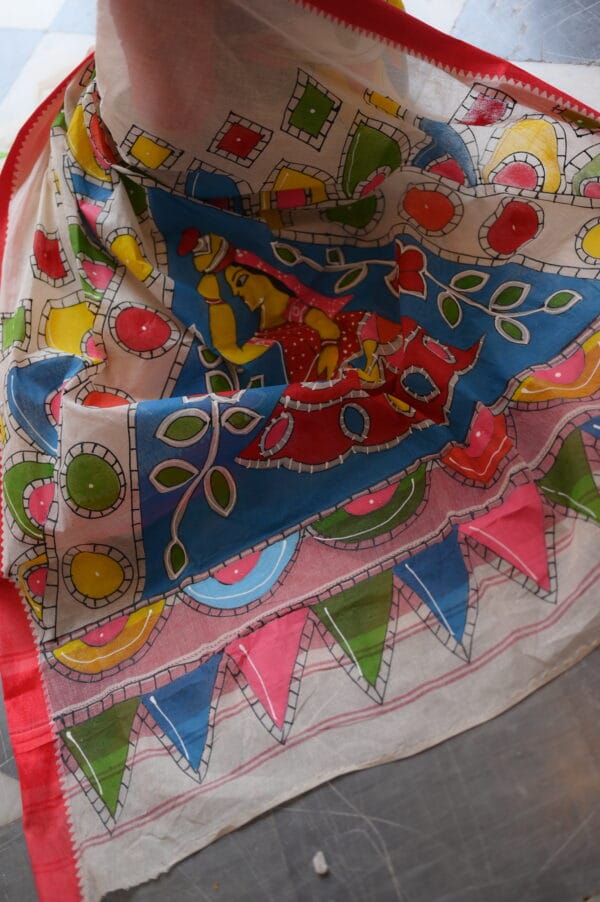 Handpainted Red & White Saree - Image 5
