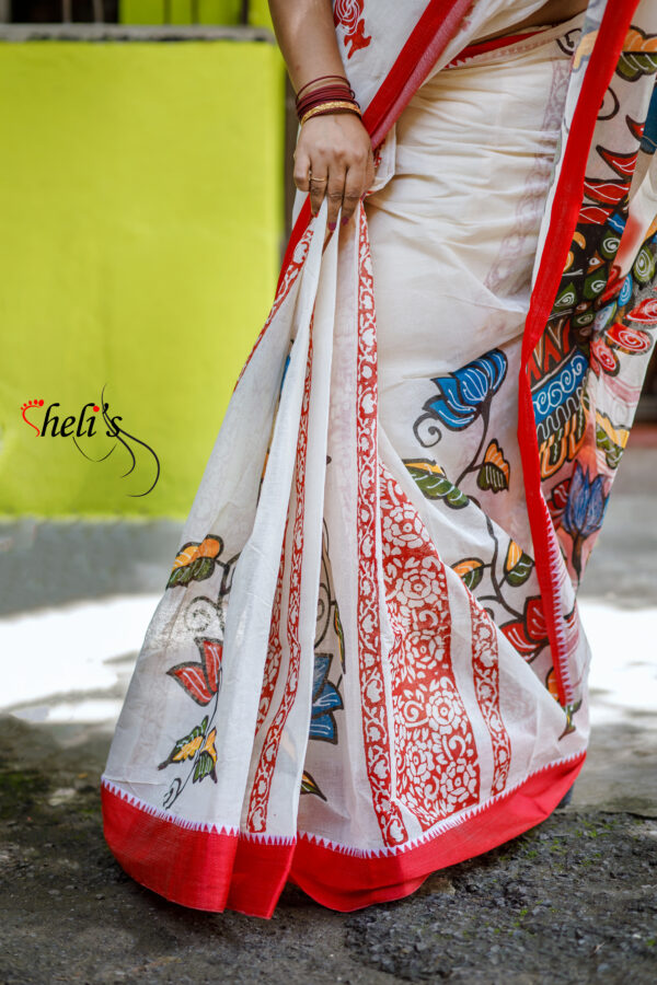 Hand painted red and white saree - Image 3