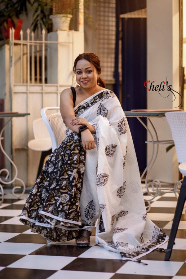 black and white corporate  saree