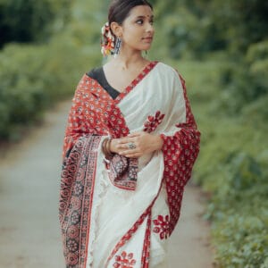 Applique cotton with ajrakh