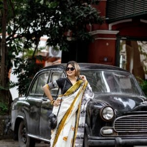 Taxi print cotton saree