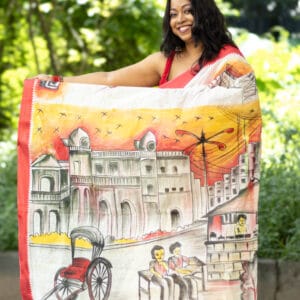 Hand painted kolkata saree