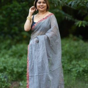 Fusion Cotton ajrakh kalamkari saree
