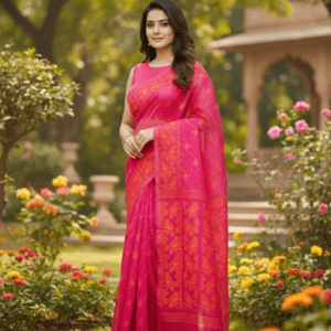 Rani Pink and Yellow Soft Handwoven Jamdani