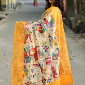 Yellow Checkered Kantha Border on Grey Checkered Base
