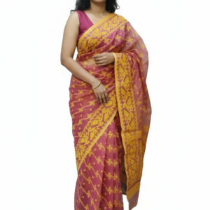 Maroon and Yellow Soft Handwoven Jamdani